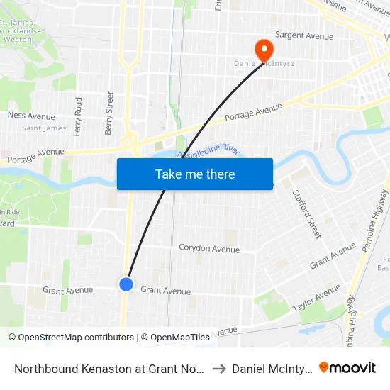 Northbound Kenaston at Grant North to Daniel McIntyre map