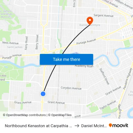 Northbound Kenaston at Carpathia South to Daniel McIntyre map