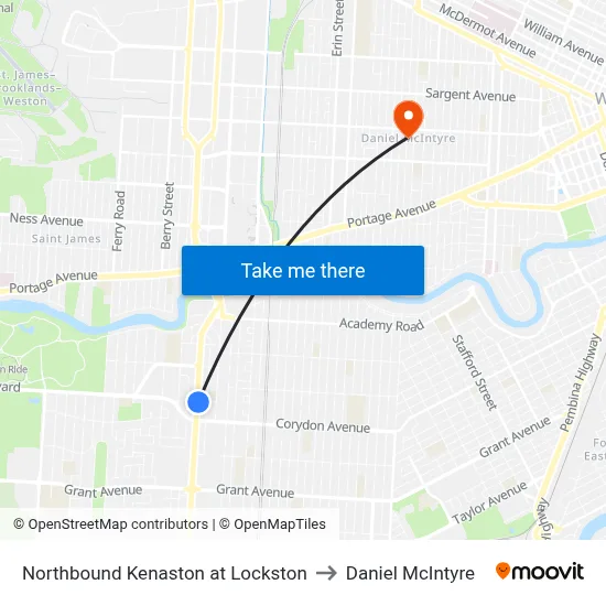 Northbound Kenaston at Lockston to Daniel McIntyre map