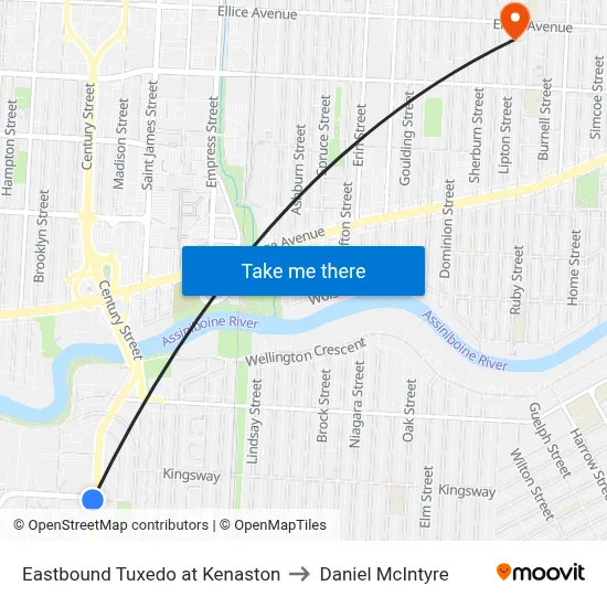 Eastbound Tuxedo at Kenaston to Daniel McIntyre map