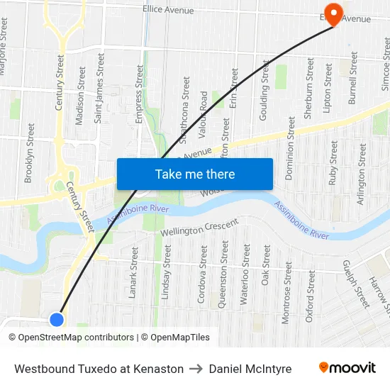 Westbound Tuxedo at Kenaston to Daniel McIntyre map