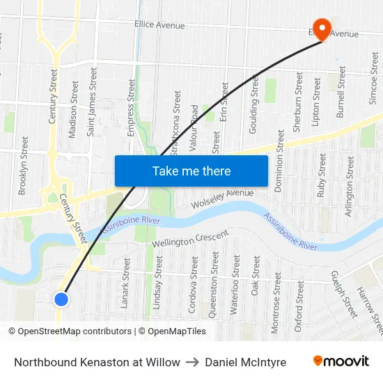 Northbound Kenaston at Willow to Daniel McIntyre map