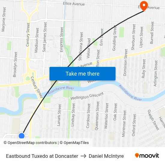 Eastbound Tuxedo at Doncaster to Daniel McIntyre map