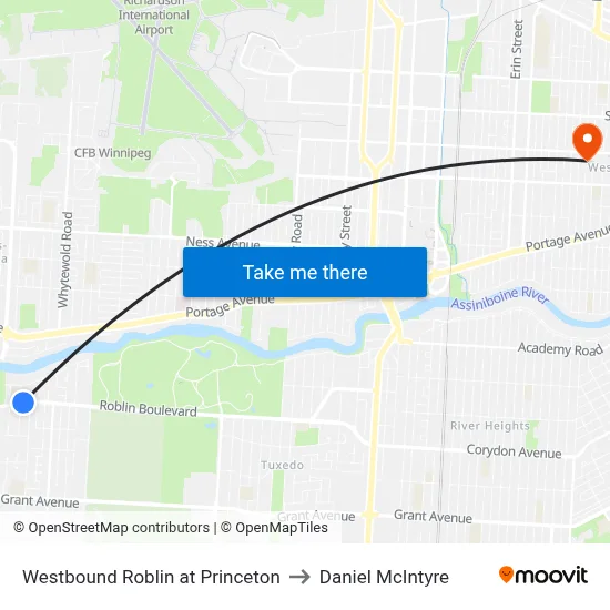 Westbound Roblin at Princeton to Daniel McIntyre map