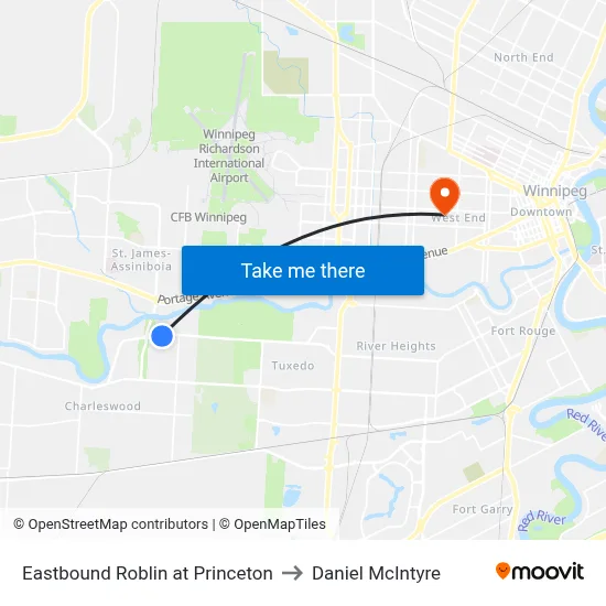 Eastbound Roblin at Princeton to Daniel McIntyre map