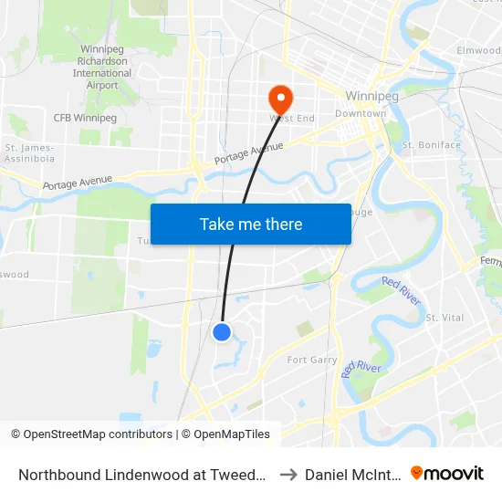 Northbound Lindenwood at Tweedsmuir to Daniel McIntyre map