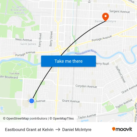 Eastbound Grant at Kelvin to Daniel McIntyre map