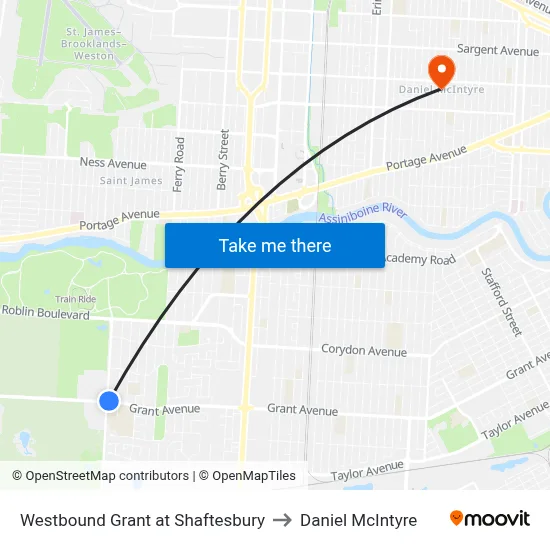 Westbound Grant at Shaftesbury to Daniel McIntyre map