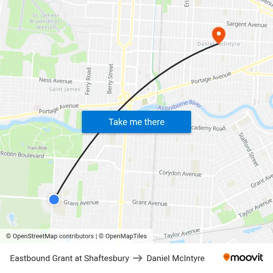 Eastbound Grant at Shaftesbury to Daniel McIntyre map