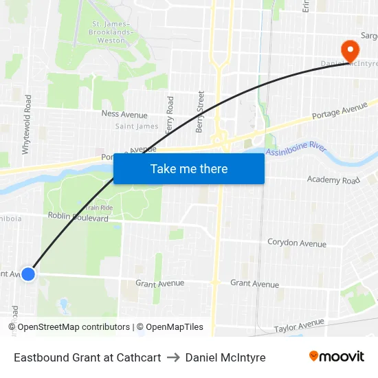 Eastbound Grant at Cathcart to Daniel McIntyre map