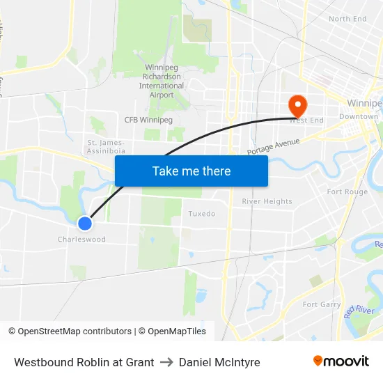 Westbound Roblin at Grant to Daniel McIntyre map