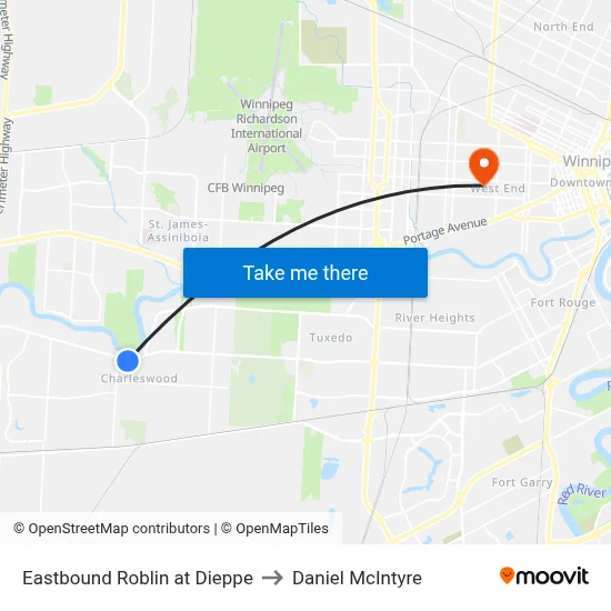 Eastbound Roblin at Dieppe to Daniel McIntyre map