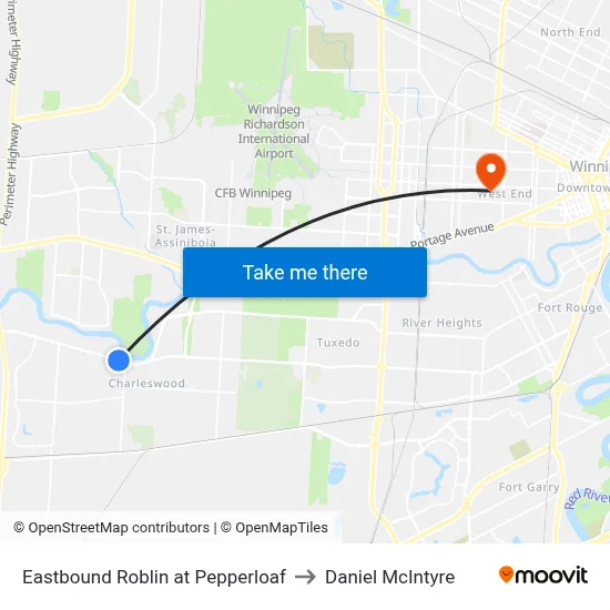 Eastbound Roblin at Pepperloaf to Daniel McIntyre map