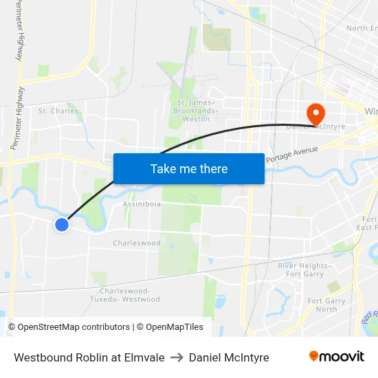 Westbound Roblin at Elmvale to Daniel McIntyre map