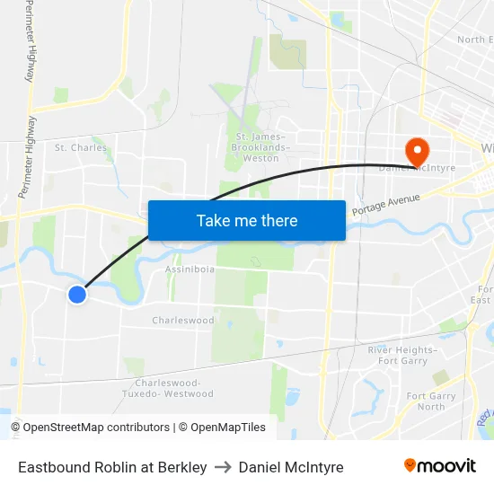 Eastbound Roblin at Berkley to Daniel McIntyre map