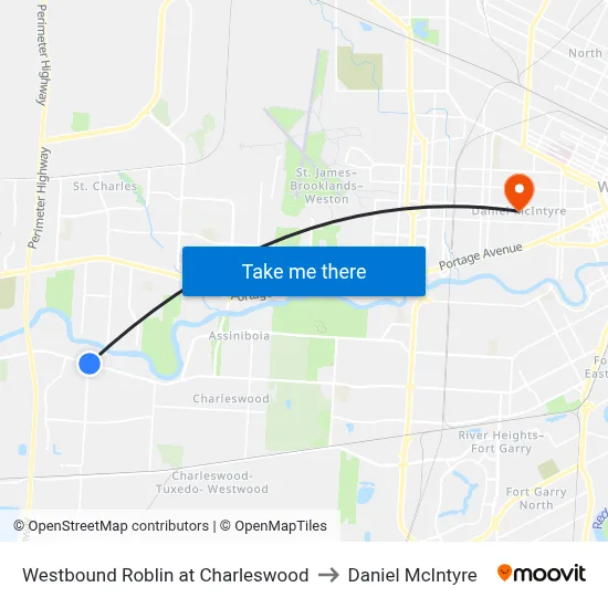 Westbound Roblin at Charleswood to Daniel McIntyre map
