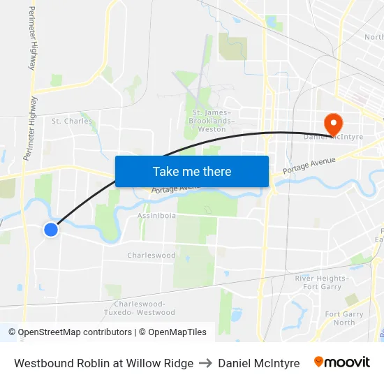 Westbound Roblin at Willow Ridge to Daniel McIntyre map