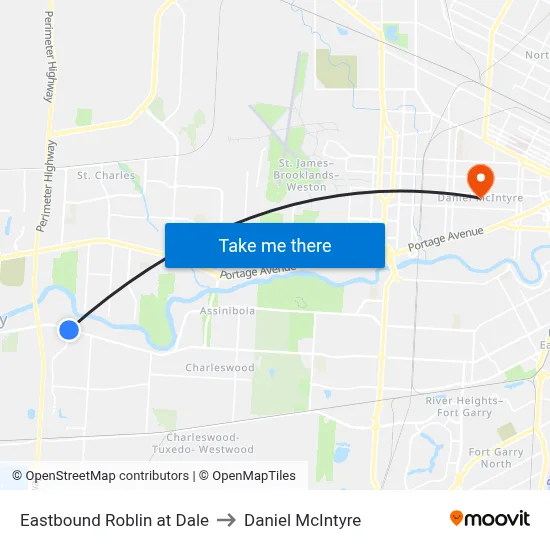 Eastbound Roblin at Dale to Daniel McIntyre map