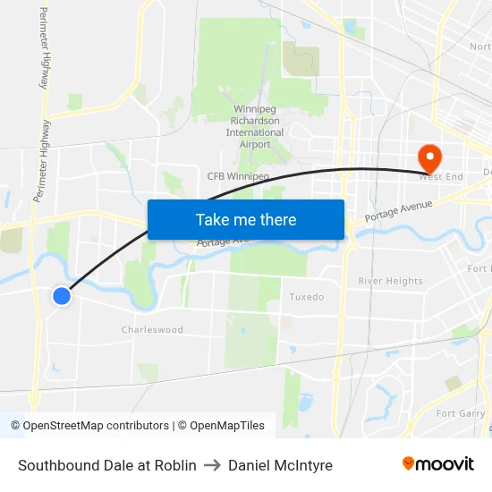 Southbound Dale at Roblin to Daniel McIntyre map