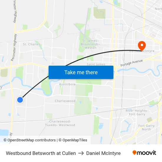 Westbound Betsworth at Cullen to Daniel McIntyre map