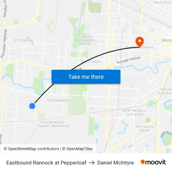 Eastbound Rannock at Pepperloaf to Daniel McIntyre map