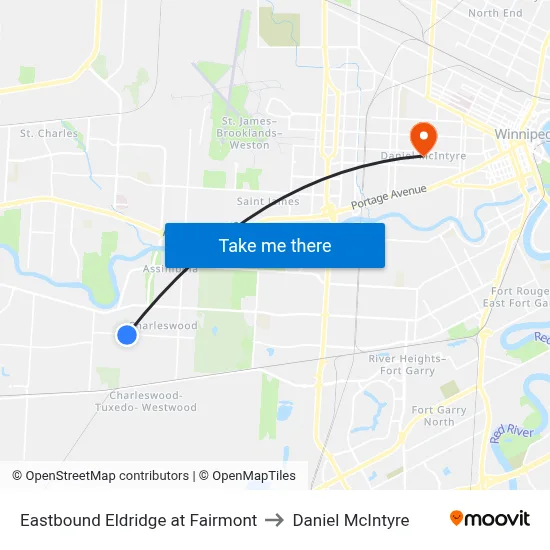 Eastbound Eldridge at Fairmont to Daniel McIntyre map