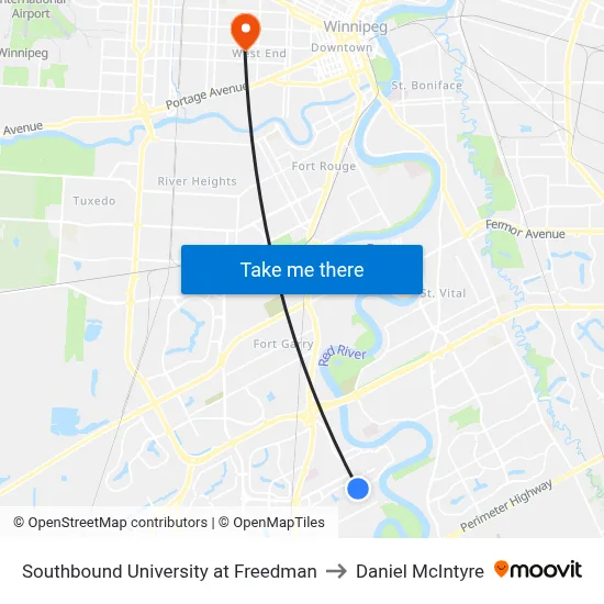 Southbound University at Freedman to Daniel McIntyre map