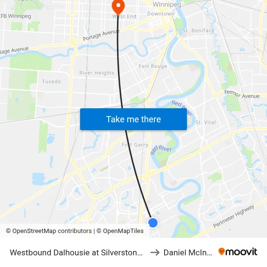 Westbound Dalhousie at Silverstone West to Daniel McIntyre map