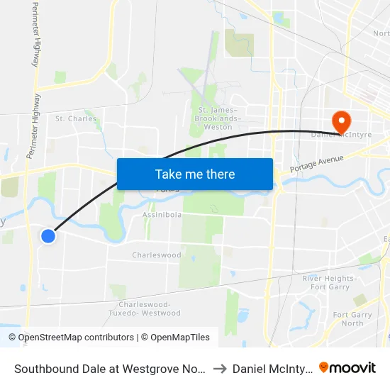 Southbound Dale at Westgrove North to Daniel McIntyre map
