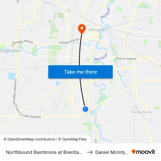 Northbound Bairdmore at Brentlawn to Daniel McIntyre map