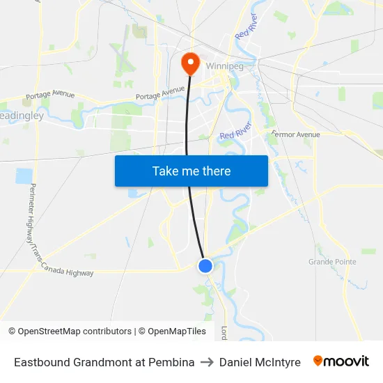 Eastbound Grandmont at Pembina to Daniel McIntyre map