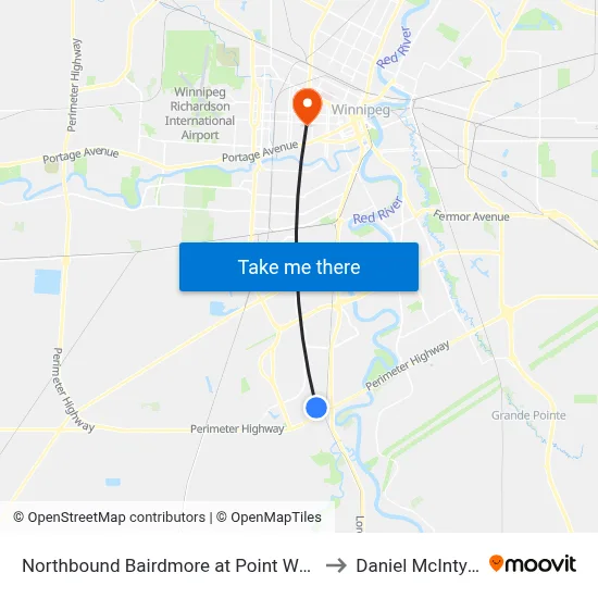 Northbound Bairdmore at Point West to Daniel McIntyre map