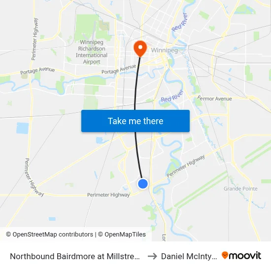 Northbound Bairdmore at Millstream to Daniel McIntyre map
