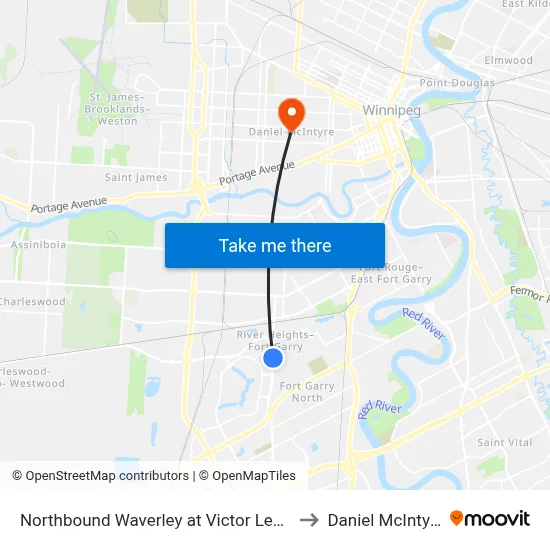 Northbound Waverley at Victor Lewis to Daniel McIntyre map