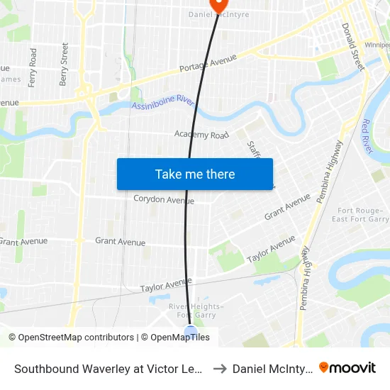 Southbound Waverley at Victor Lewis to Daniel McIntyre map