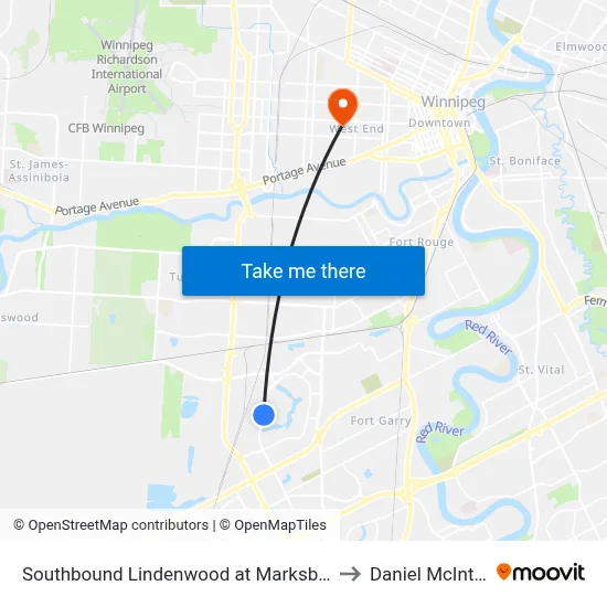 Southbound Lindenwood at Marksbridge to Daniel McIntyre map