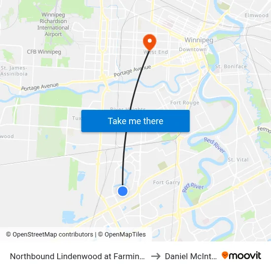 Northbound Lindenwood at Farmingdale to Daniel McIntyre map