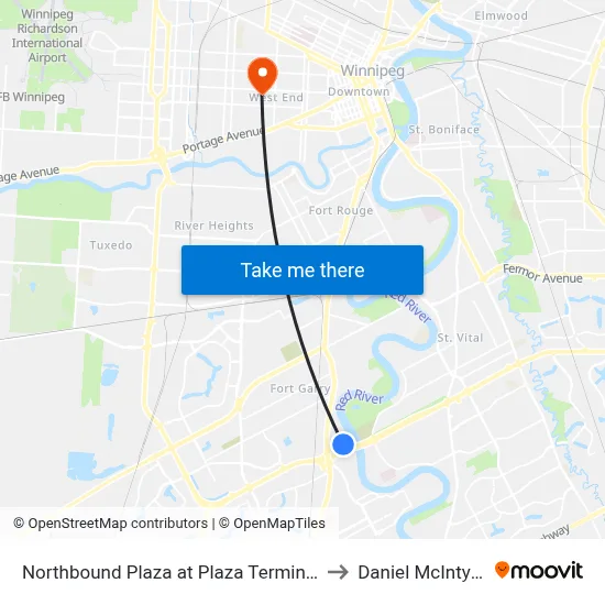 Northbound Plaza at Plaza Terminal to Daniel McIntyre map