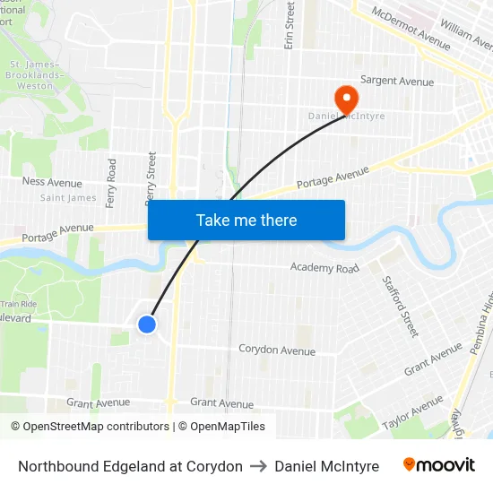 Northbound Edgeland at Corydon to Daniel McIntyre map