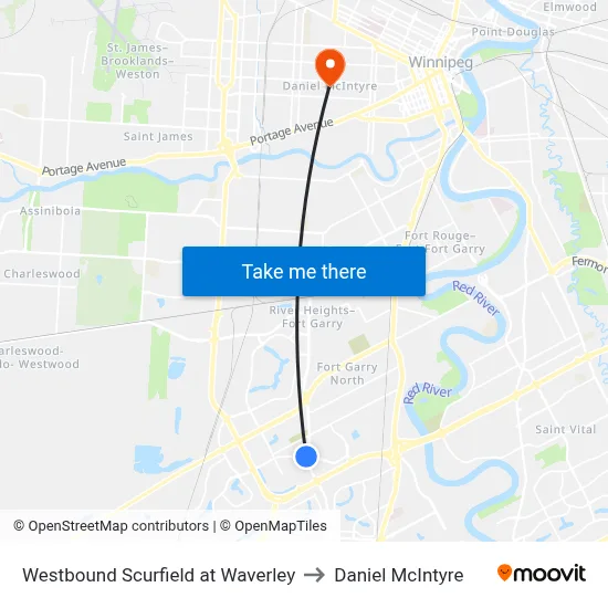 Westbound Scurfield at Waverley to Daniel McIntyre map