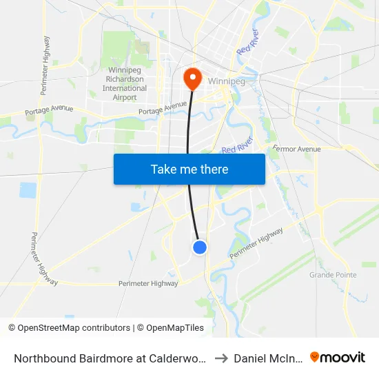 Northbound Bairdmore at Calderwood East to Daniel McIntyre map