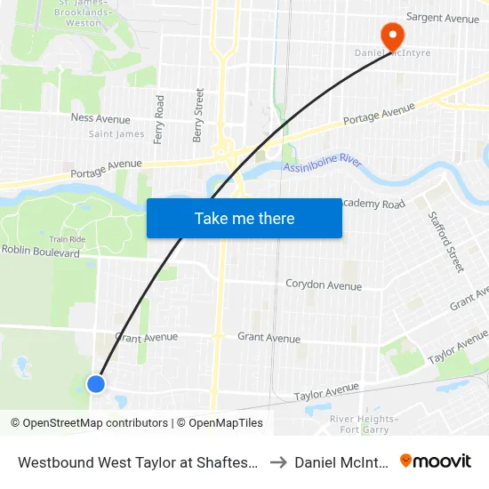 Westbound West Taylor at Shaftesbury to Daniel McIntyre map