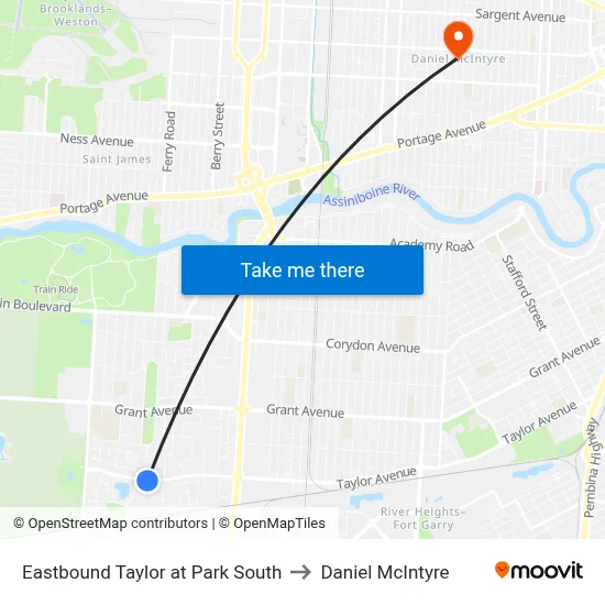 Eastbound Taylor at Park South to Daniel McIntyre map