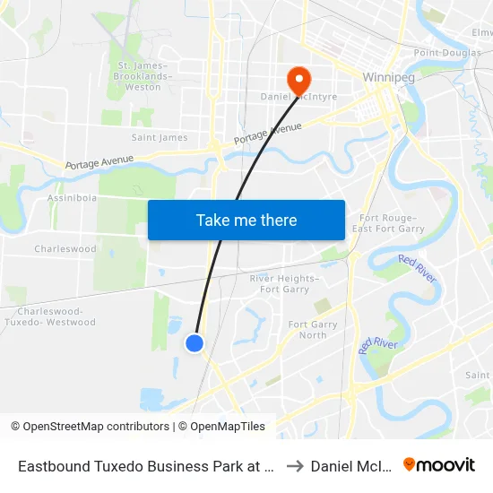 Eastbound Tuxedo Business Park at Commerce to Daniel McIntyre map