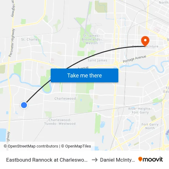 Eastbound Rannock at Charleswood to Daniel McIntyre map