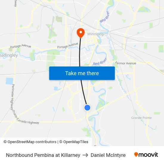Northbound Pembina at Killarney to Daniel McIntyre map