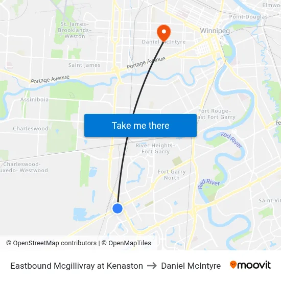 Eastbound Mcgillivray at Kenaston to Daniel McIntyre map