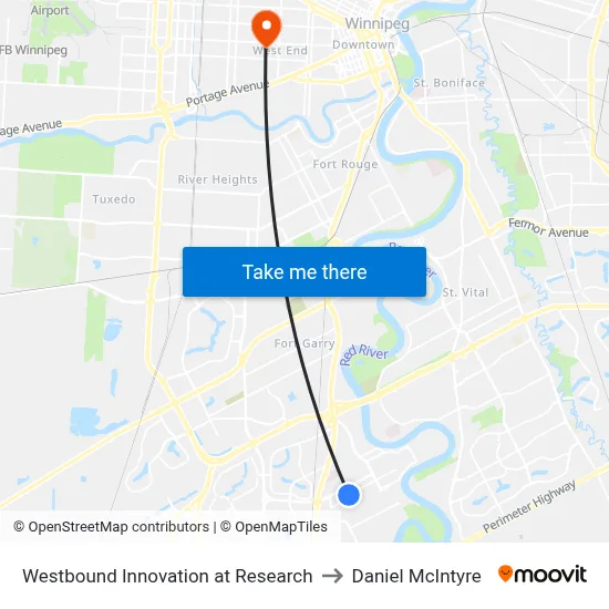 Westbound Innovation at Research to Daniel McIntyre map