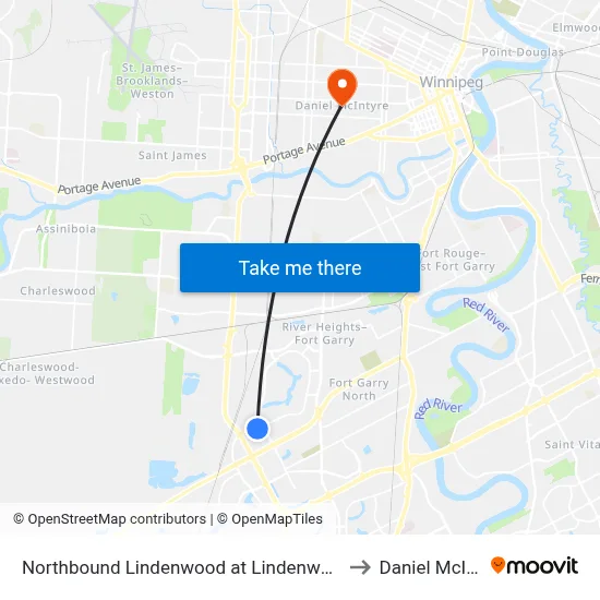 Northbound Lindenwood at Lindenwood Terrace to Daniel McIntyre map