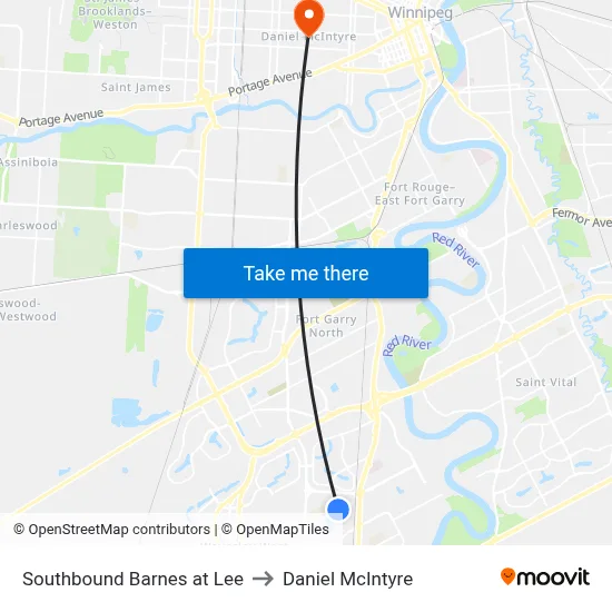 Southbound Barnes at Lee to Daniel McIntyre map